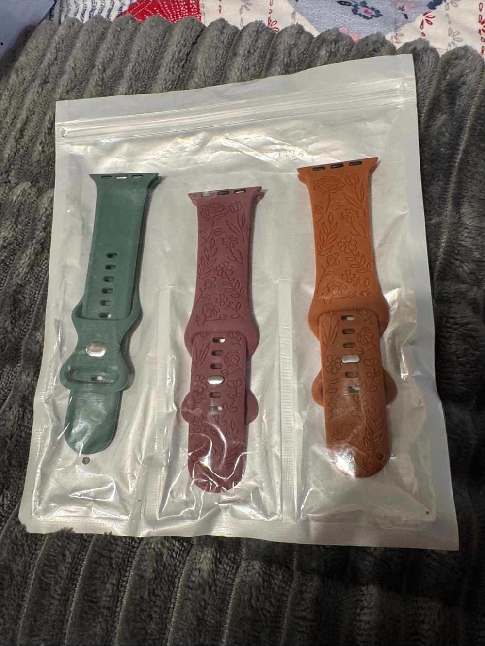 Apple Silicone Watch Bands Set in Green, Mauve, and Brown